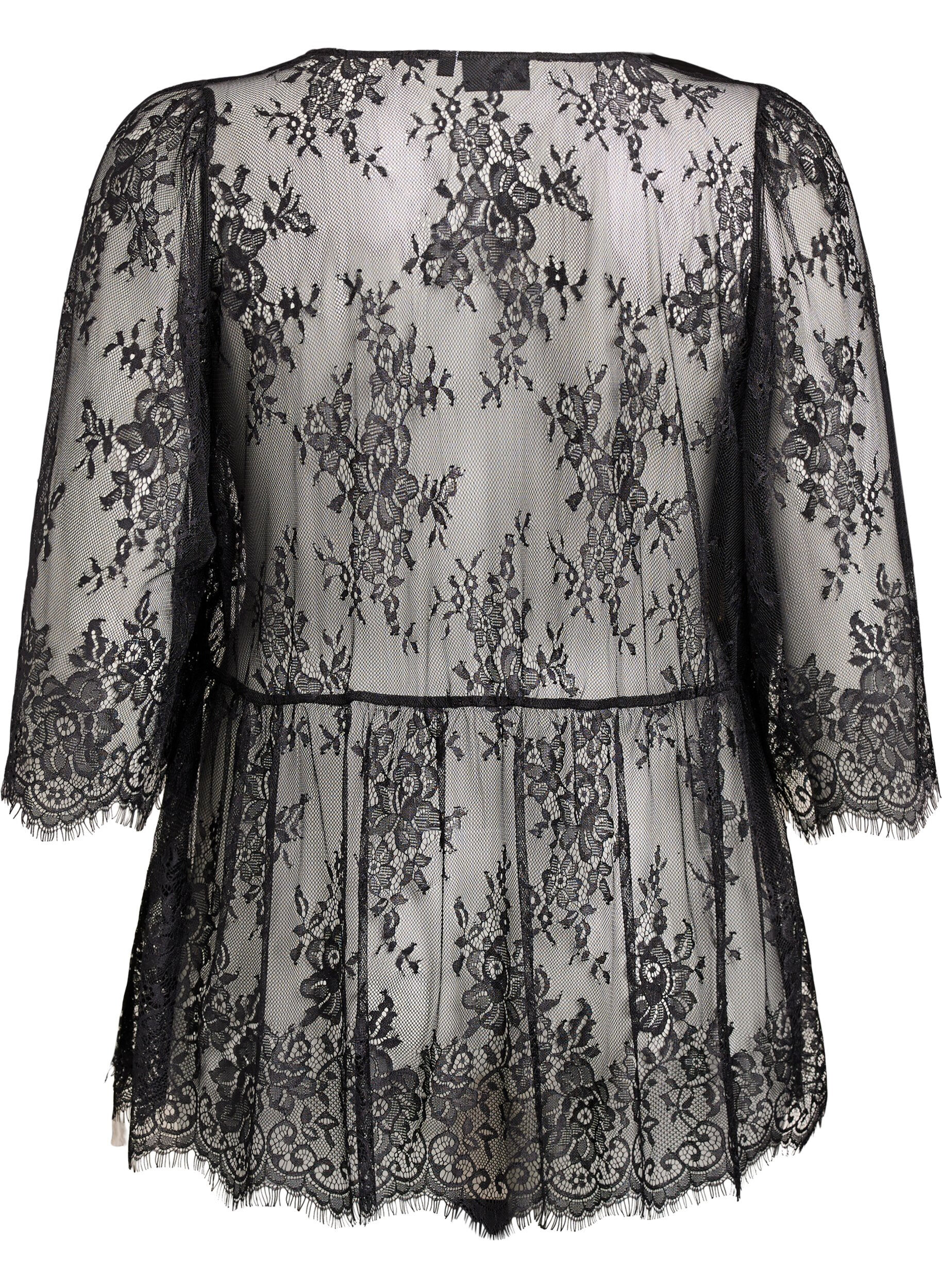 ZizziSpitzentop mit Bindedetail und 3/4-&Auml;rmeln, Schwarz, Packshot image number 1