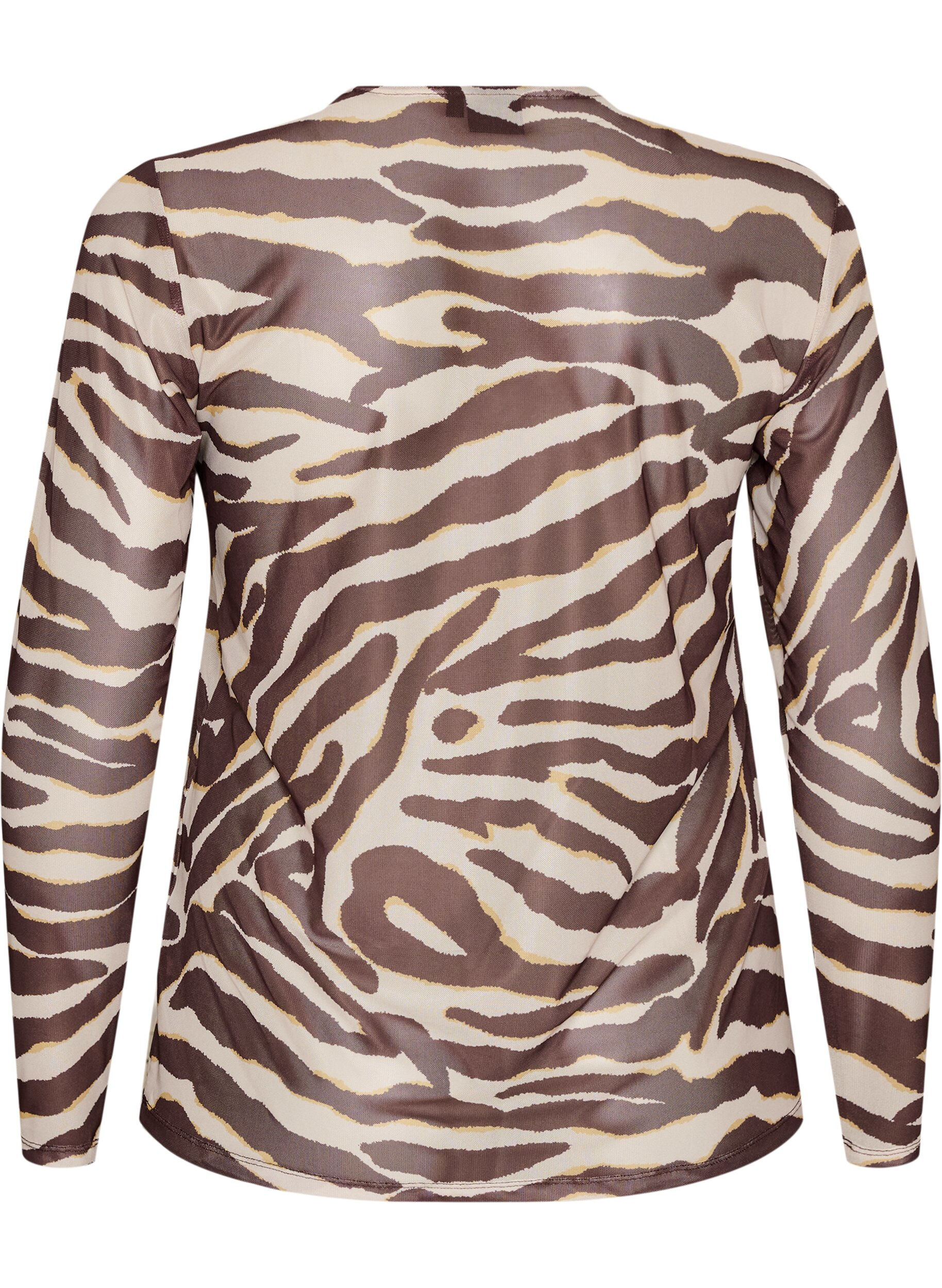 ZizziBluse aus Mesh mit Print, Braun, Packshot image number 1