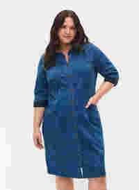 Hemdblusenkleid aus Denim mit 3/4-Ärmeln, Blue denim, Model