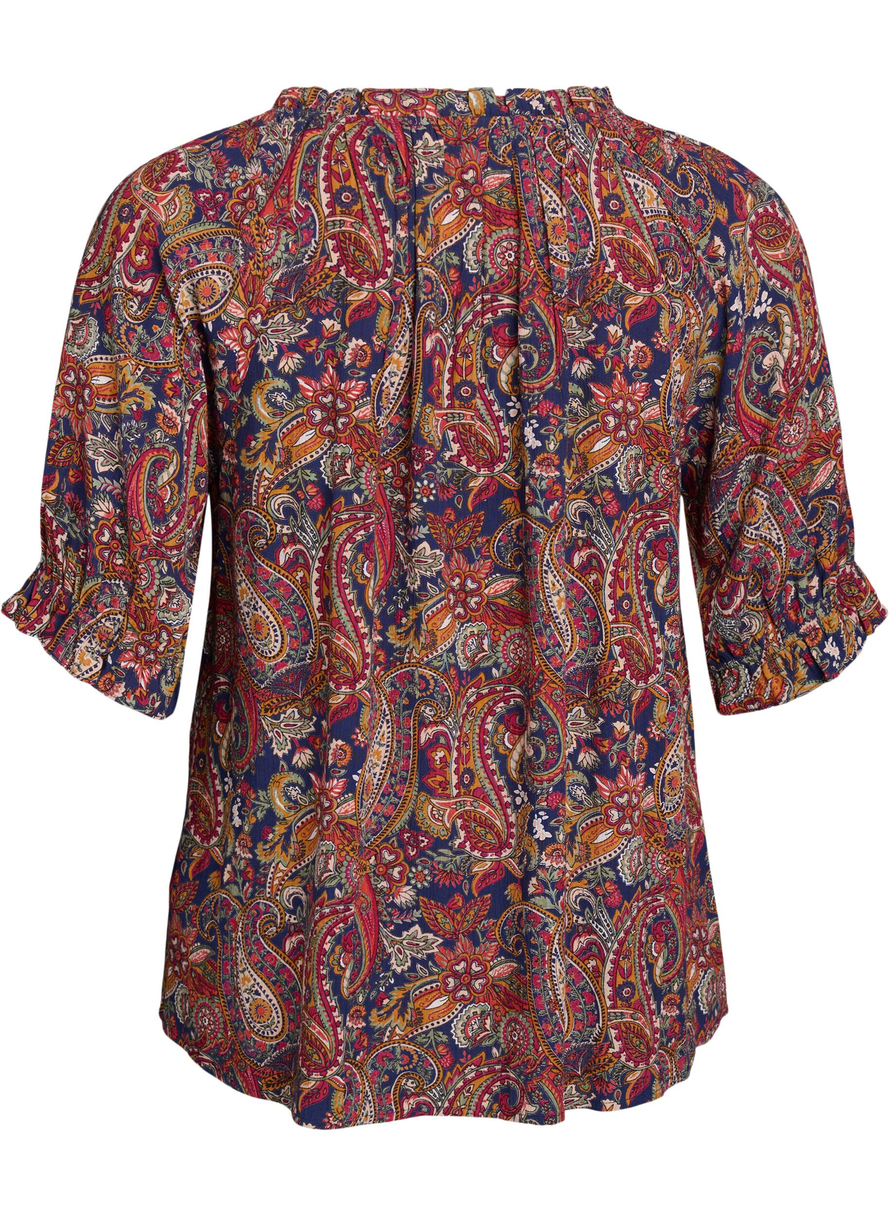 ZizziBluse aus Viskose mit Paisleymuster und Ellbogen&auml;rmeln, Blau, Packshot image number 1