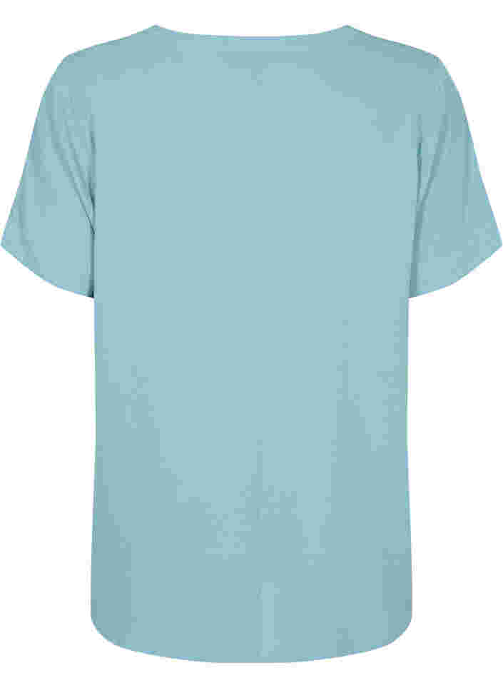 Kurzärmelige Bluse mit V-Ausschnitt, Smoke Blue, Packshot image number 1