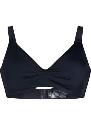Bikini-Oberteil mit Bügel und Faltendetail, Black, Packshot image number 0