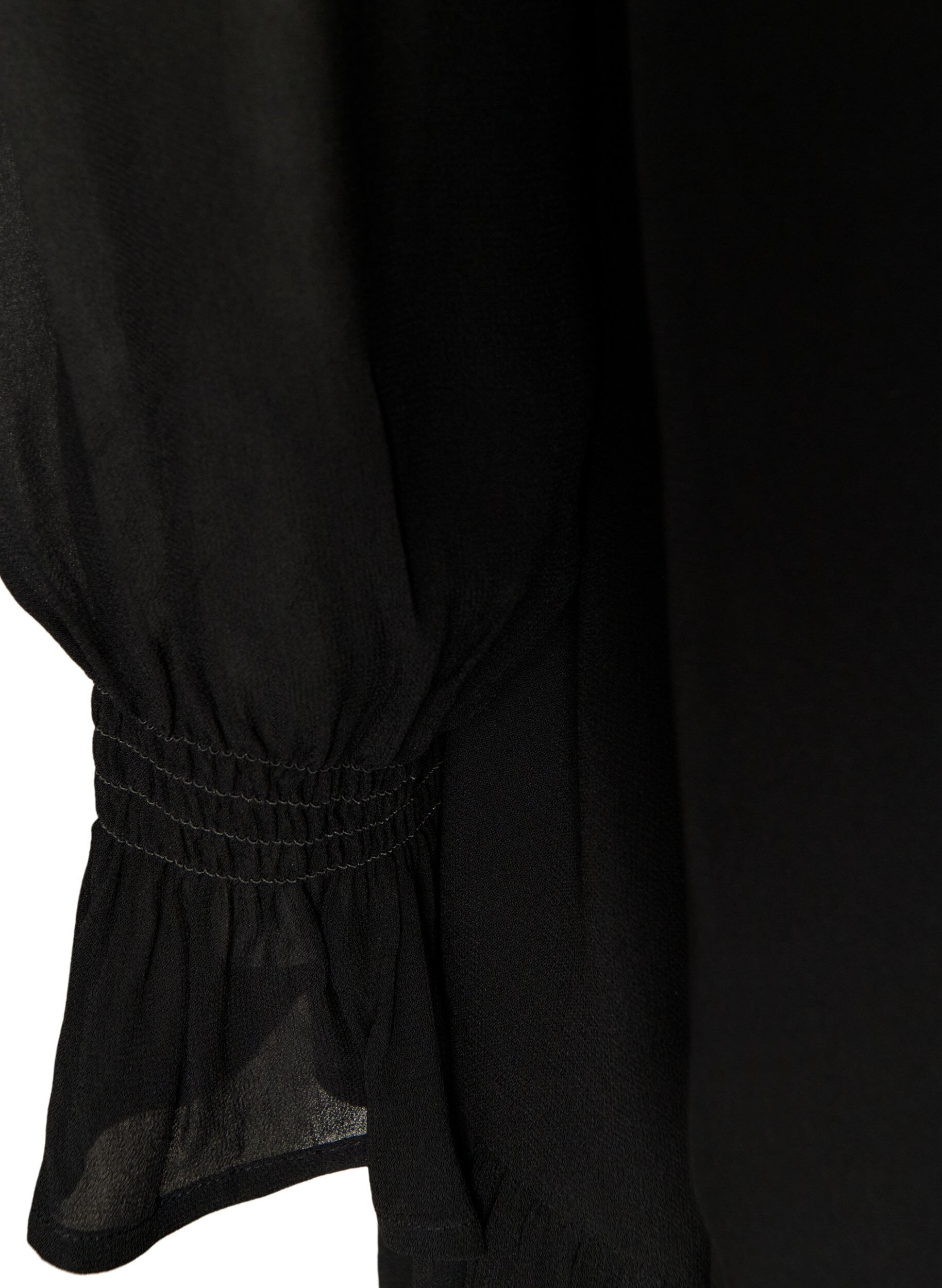ZizziKleid aus Viskose mit R&uuml;schen und transparenten &Auml;rmeln, Schwarz, Packshot image number 3