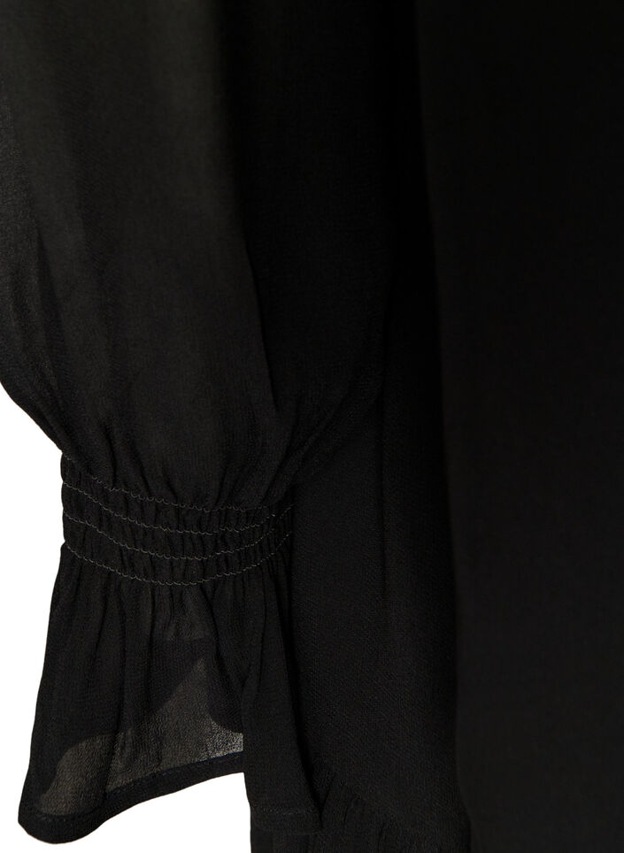 Kleid aus Viskose mit R&uuml;schen und transparenten &Auml;rmeln, Schwarz, Packshot image number 3