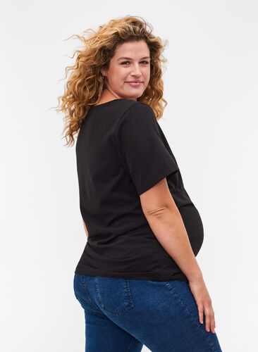 Kurzarm Schwangerschafts-T-Shirt aus Baumwolle, Black, Model image number 1