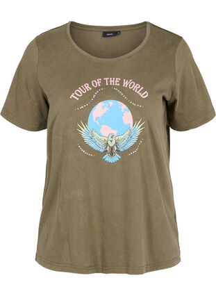 Kurzarm T-Shirt aus Baumwolle mit Print, Ivy Green Wash, Packshot image number 0