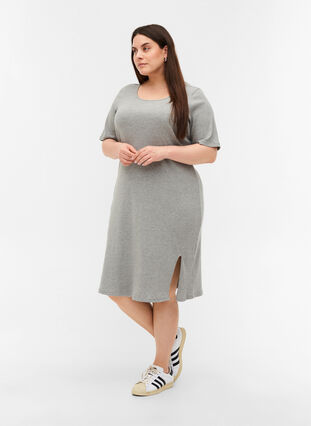 Kurzarm Kleid aus Ripp, Light Grey Melange, Model image number 2