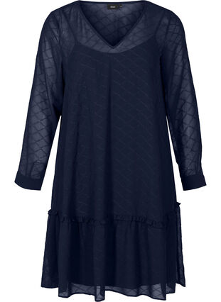 Langarm Kleid mit Struktur, Mood Indigo, Packshot image number 0