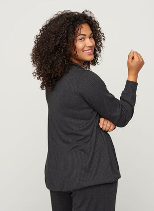 Langarm Bluse mit hohem Kragen und Tunnelzug, Black, Model image number 1