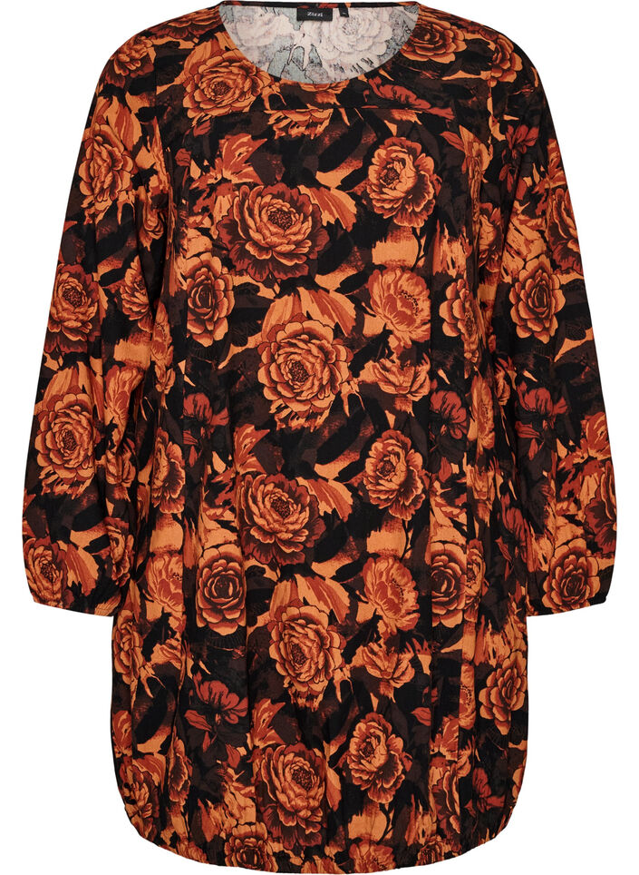 Kurzes Baumwollkleid mit Gummisaum und langen &Auml;rmeln, Schwarz, Packshot image number 0