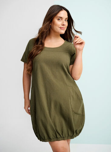 Kurzarm Kleid aus Baumwolle, Ivy Green, Image image number 0