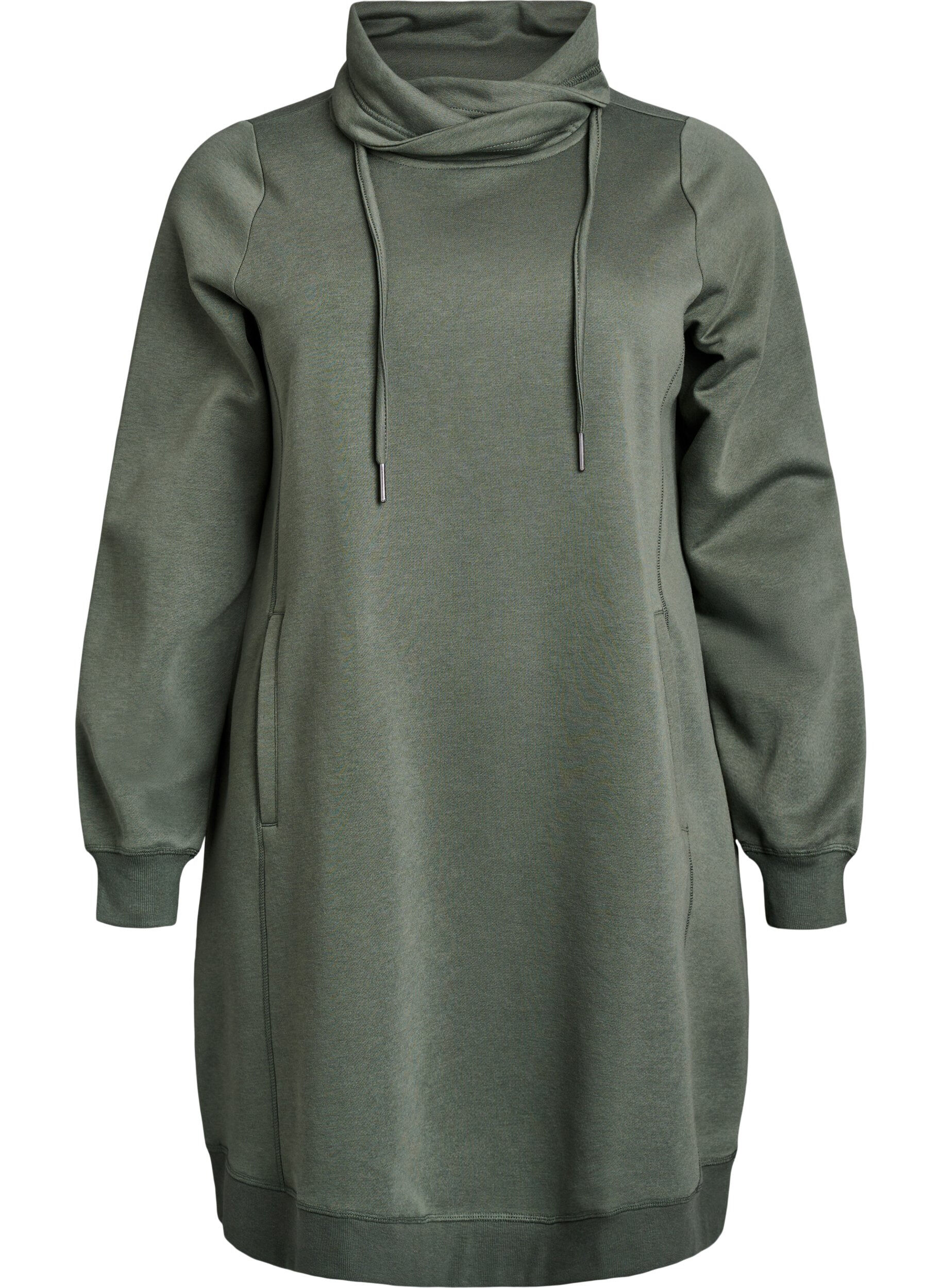 FLASH - Kurzes Sweatshirtkleid mit Stehkragen und Taschen