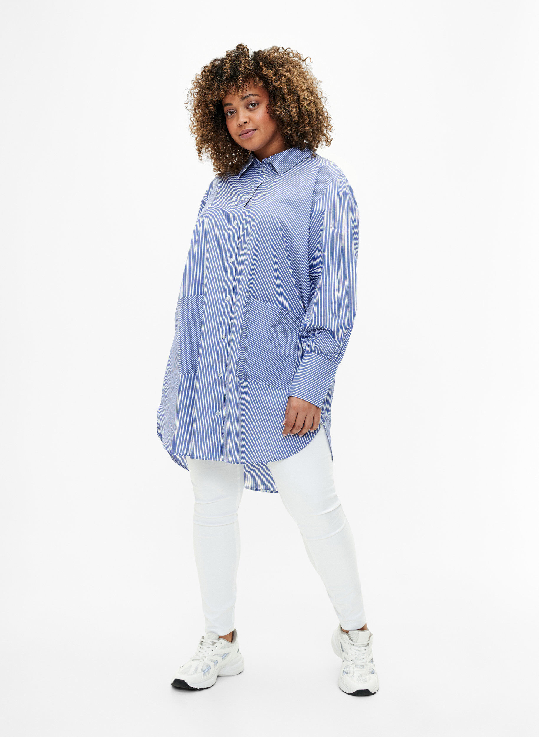 ZizziLocker sitzende, gestreifte Longbluse, Baja Blue Stripe, Model image number 2