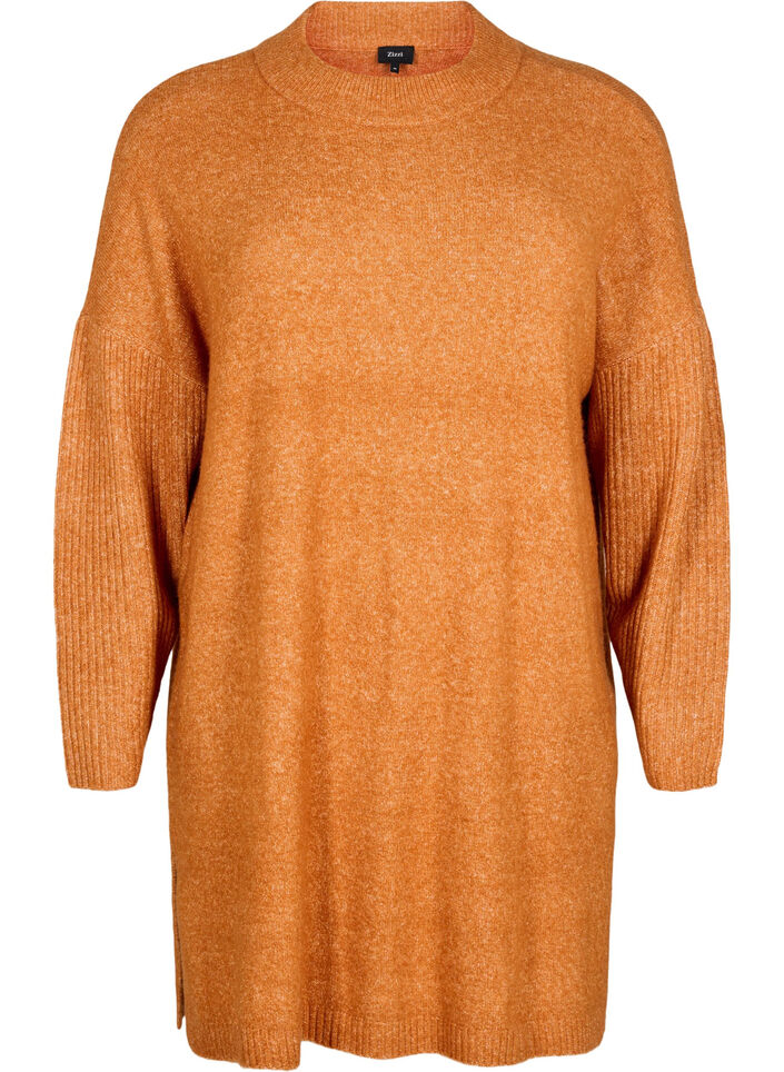 Lange Strickbluse mit langen Ärmeln, Autumnal Mel., Packshot image number 0