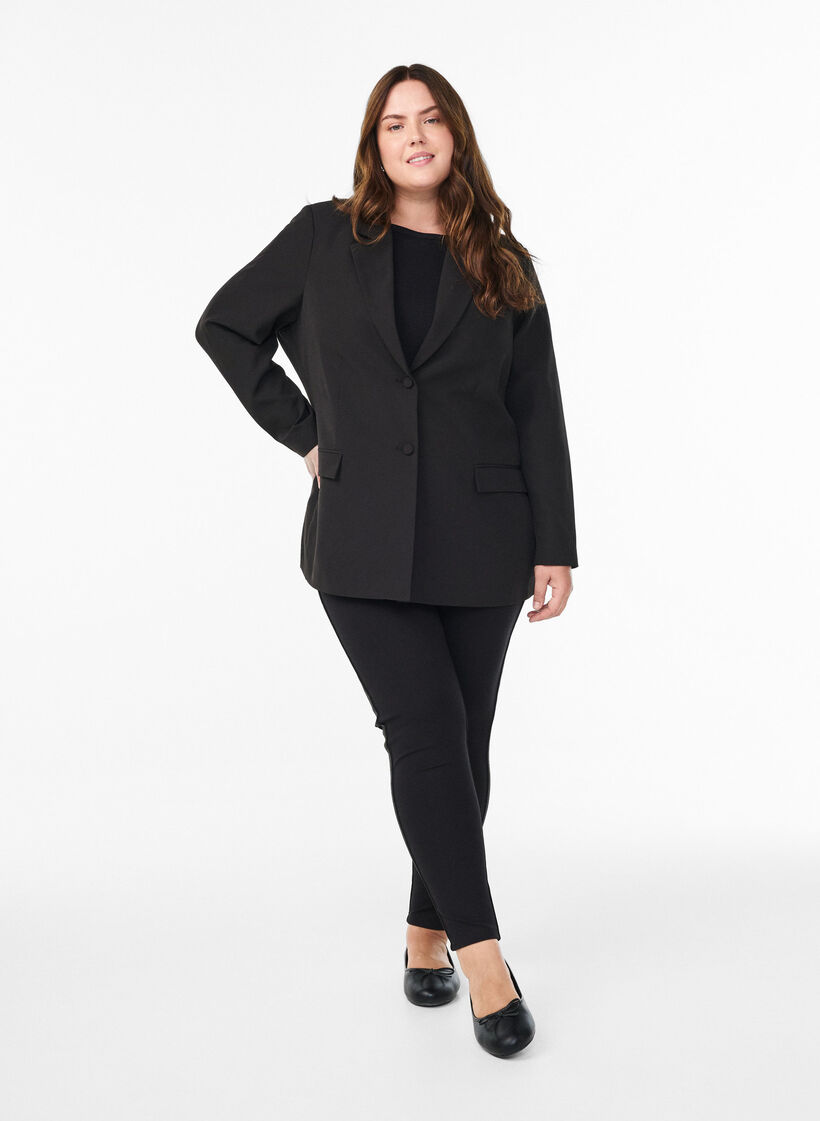 Leggings mit Glitzerstreifen und Schlitzen, Schwarz, Model image number 1