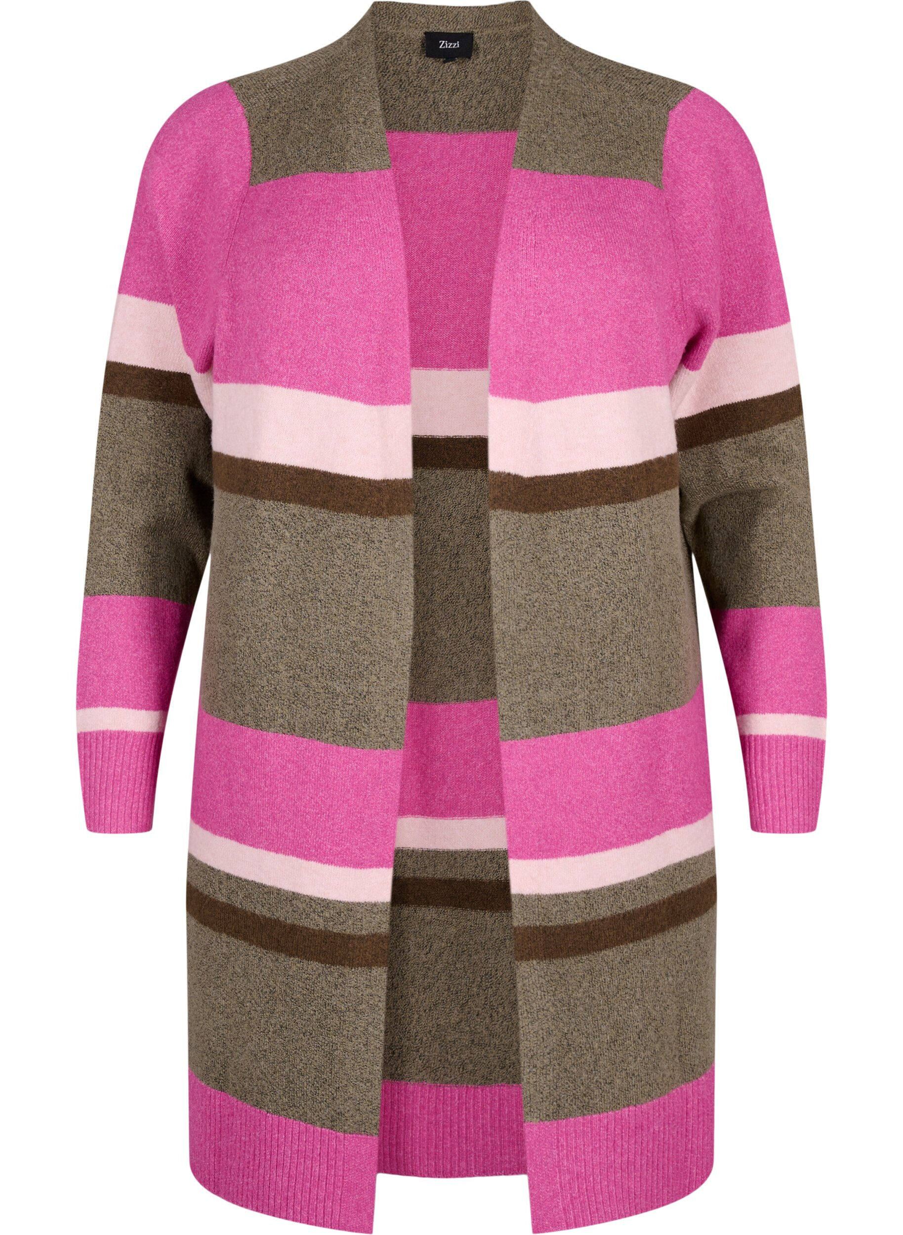 ZizziLange Strickjacke mit breiten Streifen, Pink, Packshot image number 0