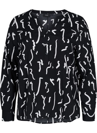 Langarm Bluse aus Viskose, Black Paint Strokes, Packshot image number 0