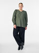 Viskose-Bluse mit Puff&auml;rmeln und gerafften Details, Gr&uuml;n, Model image number 1