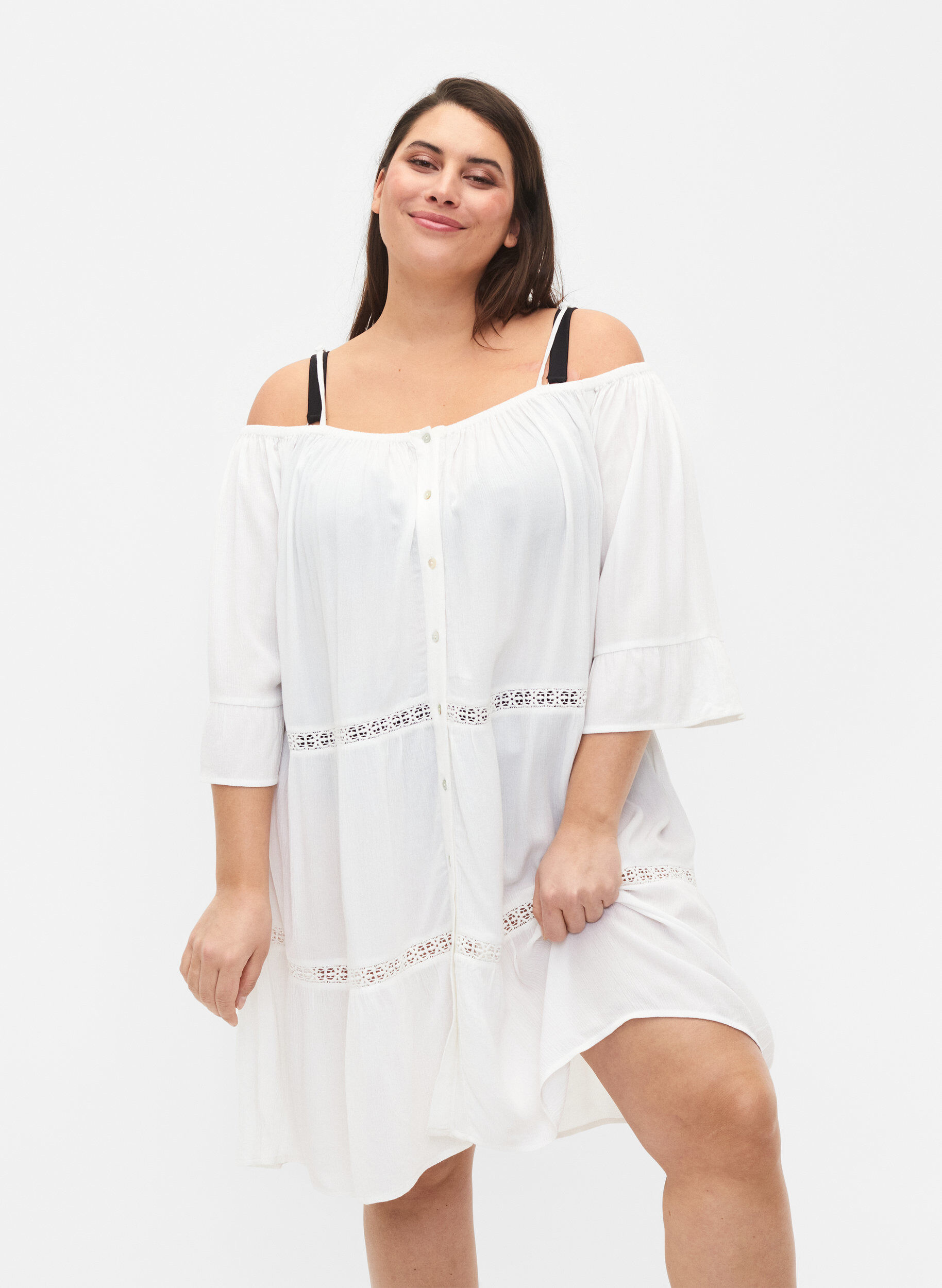 ZizziStrandtunika mit Off-Shoulder, White, Model image number 0
