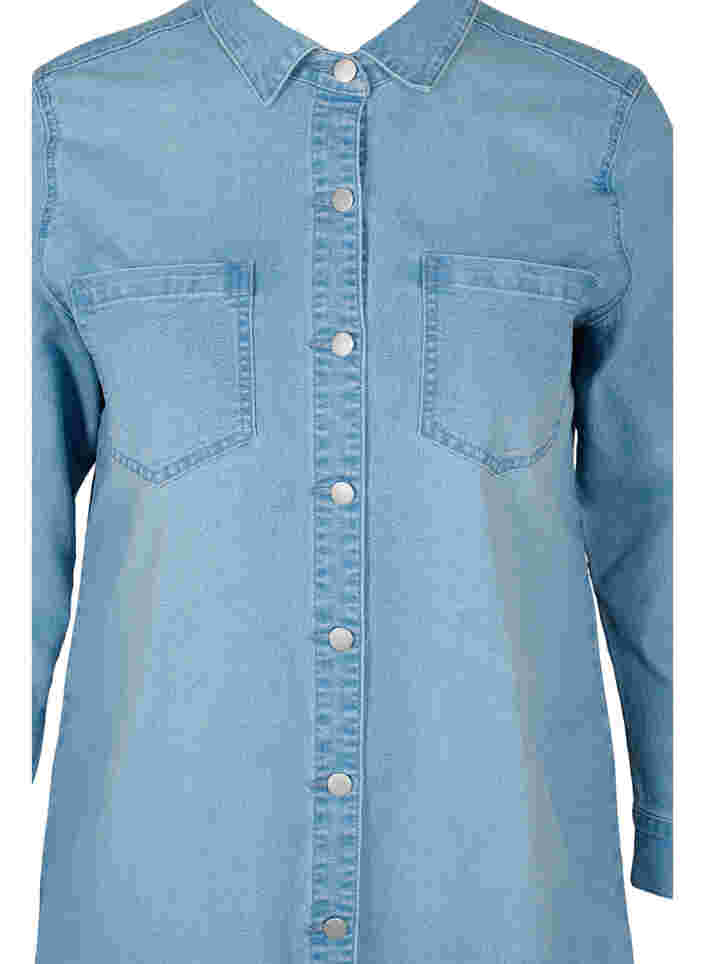 Denim-Kleid mit Fransen und Knopfverschluss, Light blue denim, Packshot image number 2