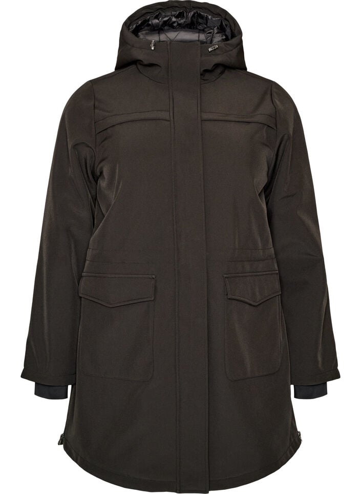 Wasserabweisende Softshell-Jacke mit Steppfutter, Schwarz, Packshot image number 0
