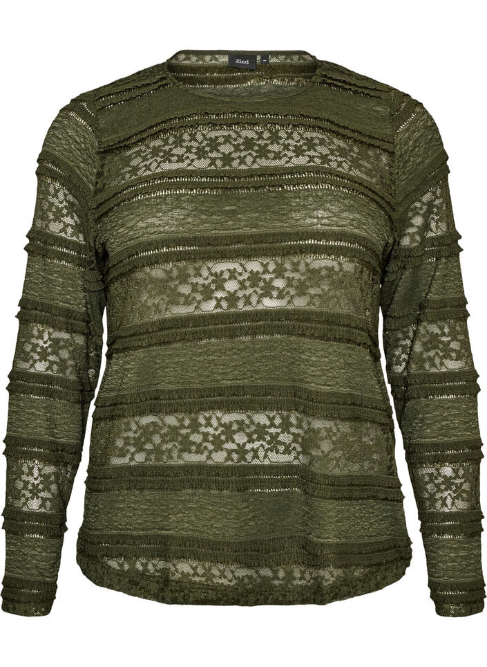 Bluse aus Spitze mit langen &Auml;rmeln, Gr&uuml;n, Packshot image number 0