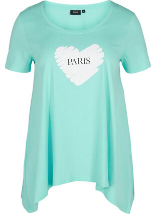 Kurzarm T-Shirt aus Baumwolle mit A-Linie, Aqua Sky PARIS, Packshot image number 0