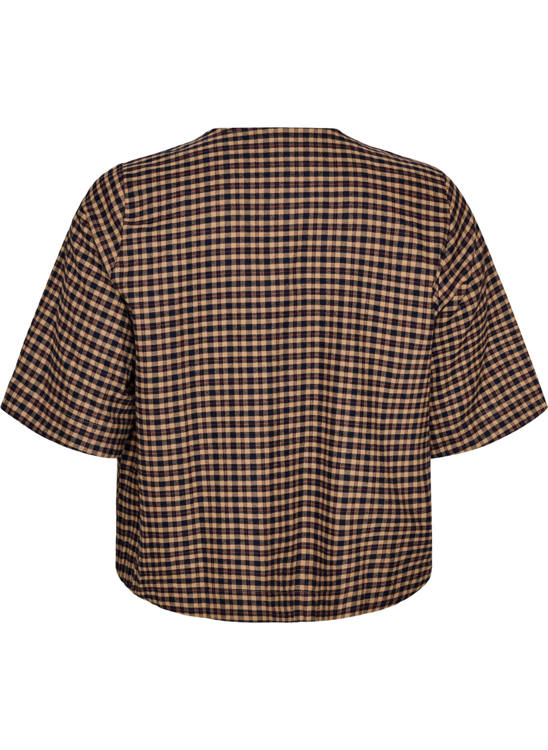 ZizziKarierte Bluse mit Brusttaschen, Braun, Packshot image number 1
