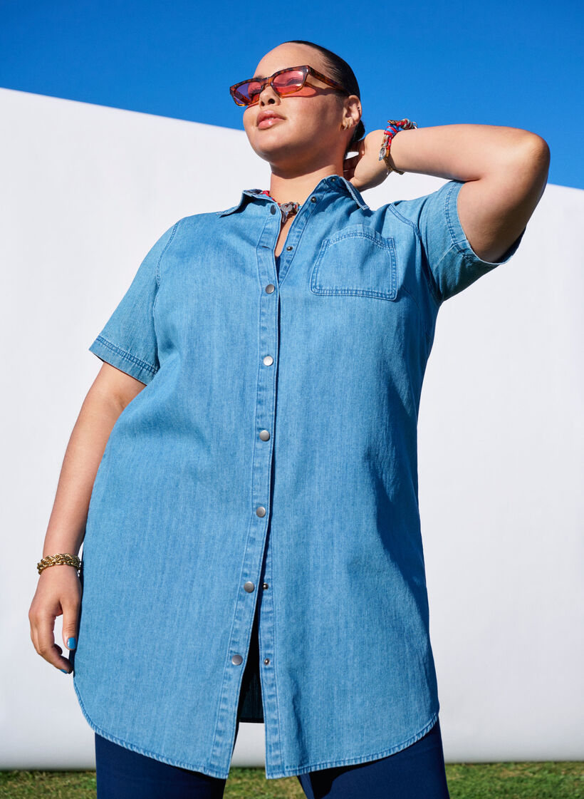 Jeanskleid aus Denim mit kurzen &Auml;rmeln, Blau, Image image number 0