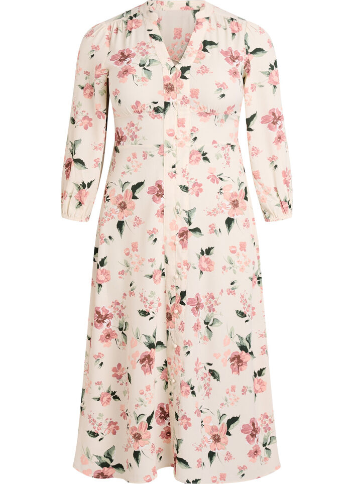 Midikleid mit Smock und Zierkn&ouml;pfen, Beige, Packshot image number 0