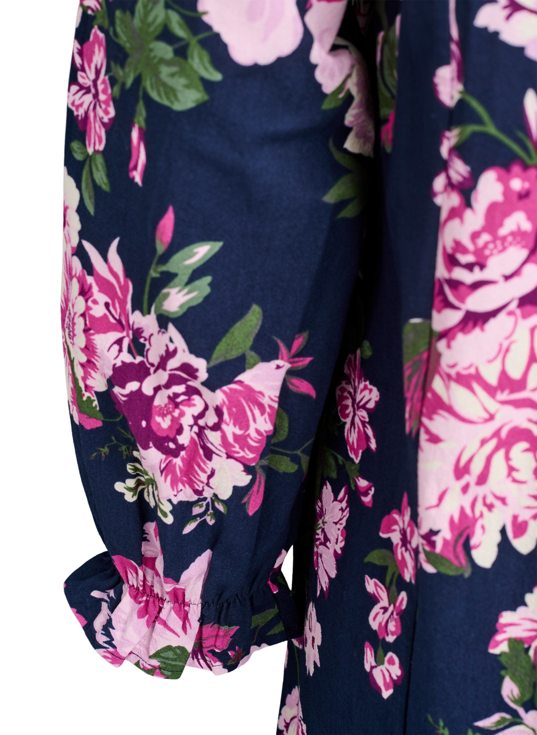 ZizziKurzes Kleid aus Baumwolle mit V-Ausschnitt und langen &Auml;rmeln, Blau, Packshot image number 3