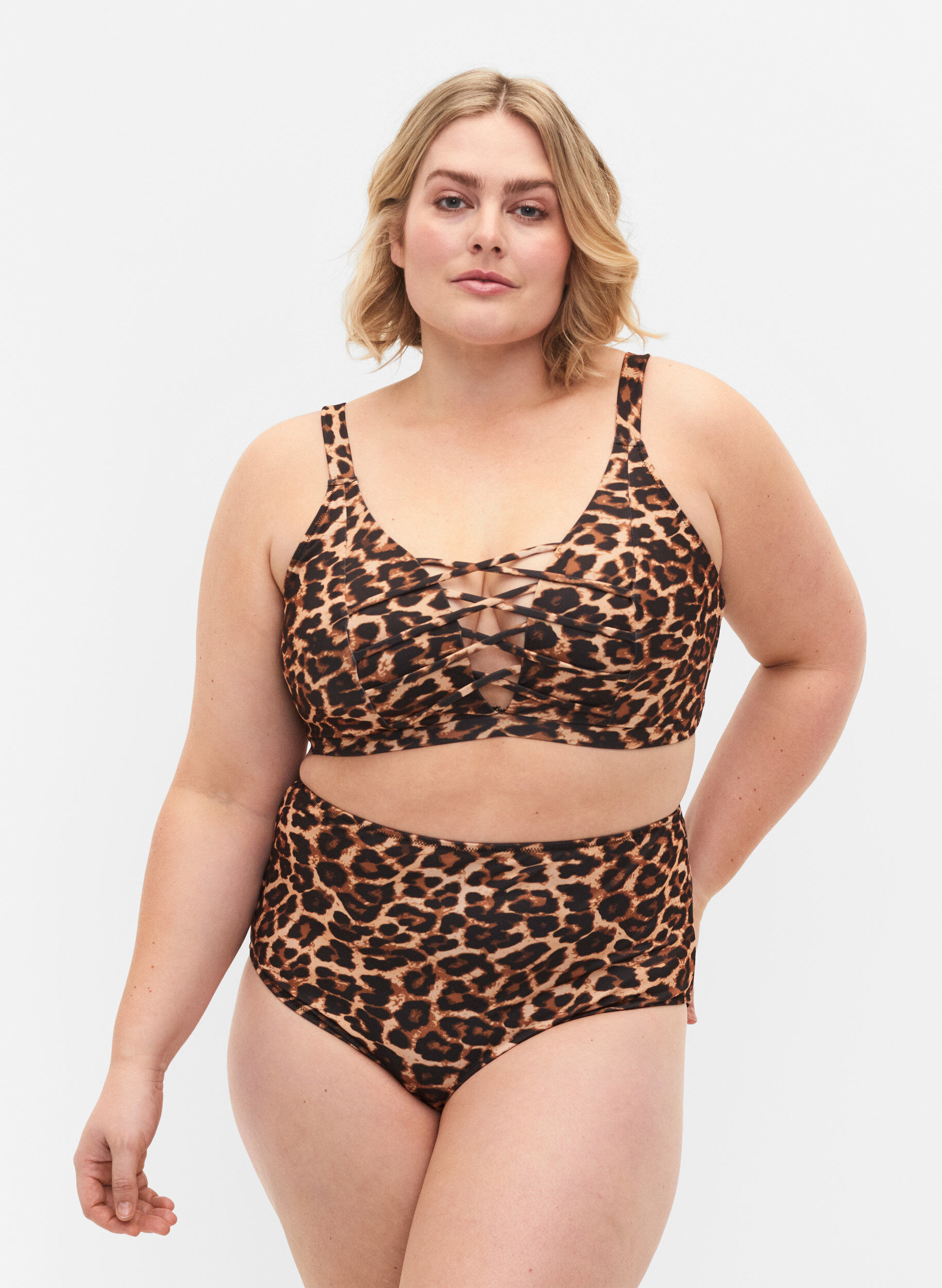 ZizziHoch taillierte Bikini-Hose mit Leopardenprint, Leopard Print, Model image number 0