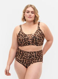 Hoch taillierte Bikini-Hose mit Leopardenprint, Leopard Print, Model