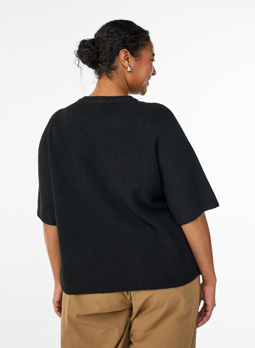 Kurz&auml;rmelige Strickjacke mit Schleifen, Schwarz, Model image number 2