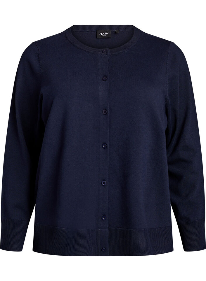 Feinstrick-Strickjacke mit Rundhalsausschnitt, Blau, Packshot image number 0