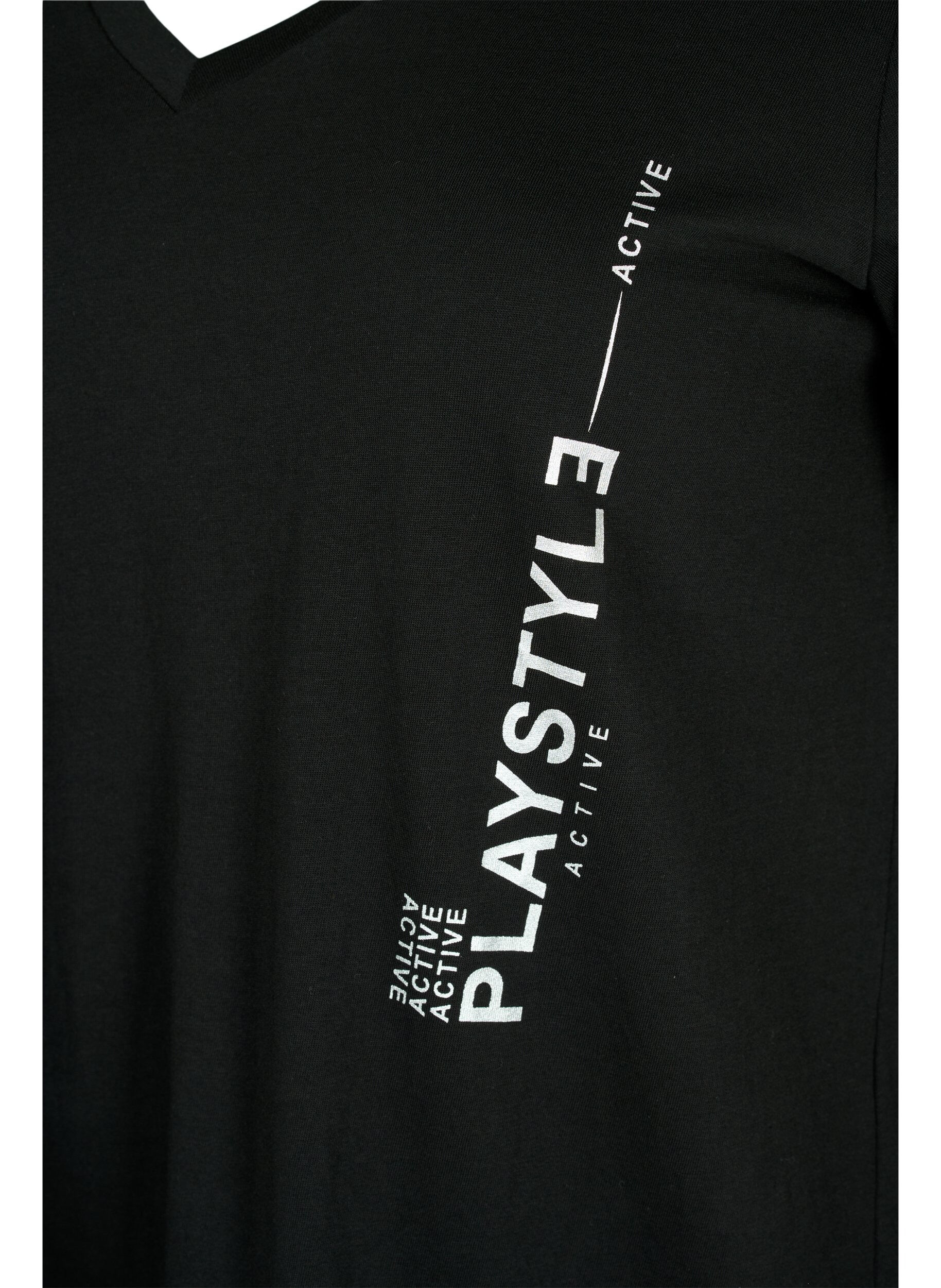 ZizziSport-T-Shirt aus Baumwolle mit Aufdruck, Black w. Playstyle, Packshot image number 3