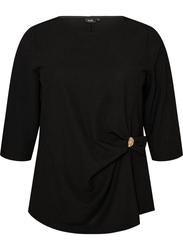 Bluse mit asymmetrischer Drapierung und 3/4-&Auml;rmeln, Schwarz, Packshot image number 0