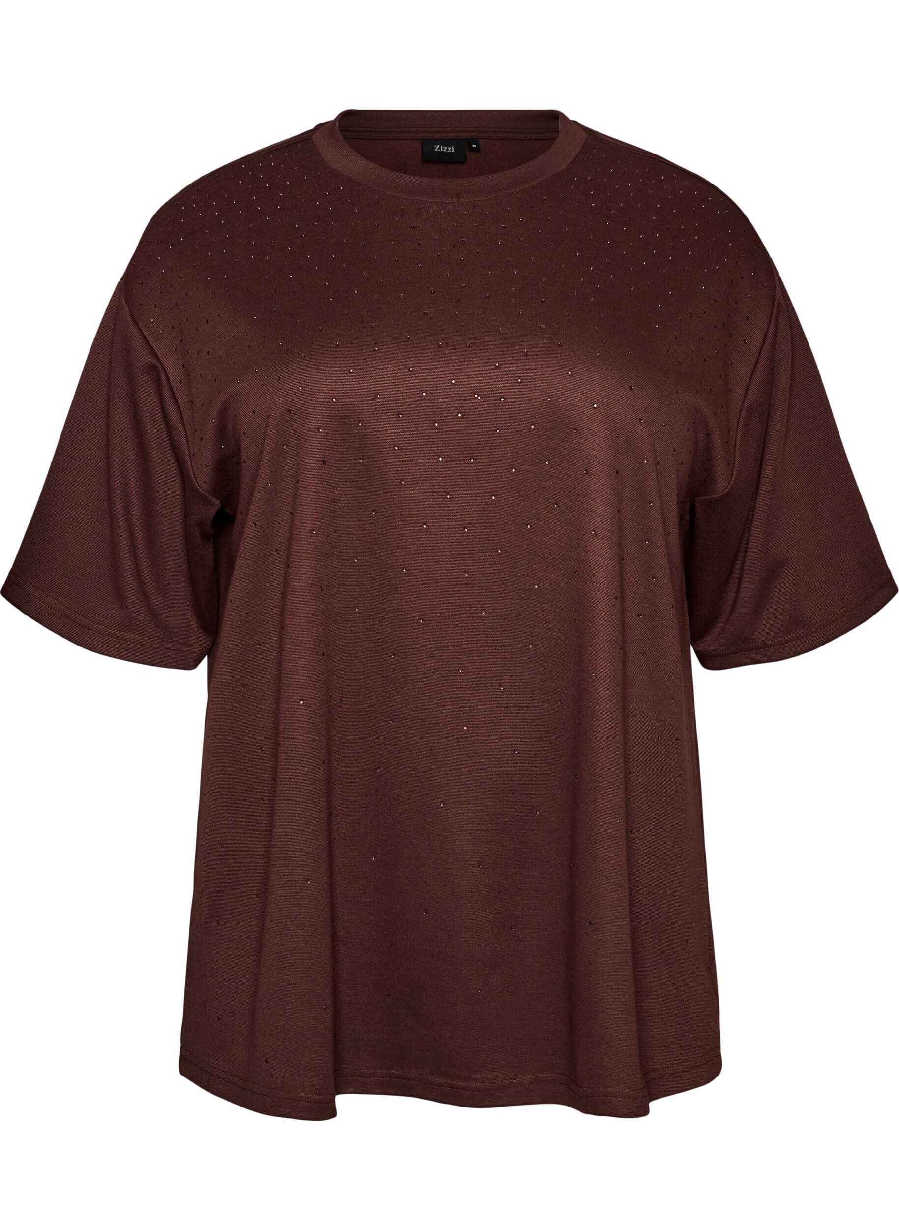 ZizziT-Shirt mit Strasssteinen und Rundhalsausschnitt, Braun, Packshot image number 0