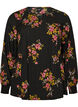 Lang&auml;rmelige Bluse mit gebl&uuml;mtem Muster, Schwarz, Packshot image number 0