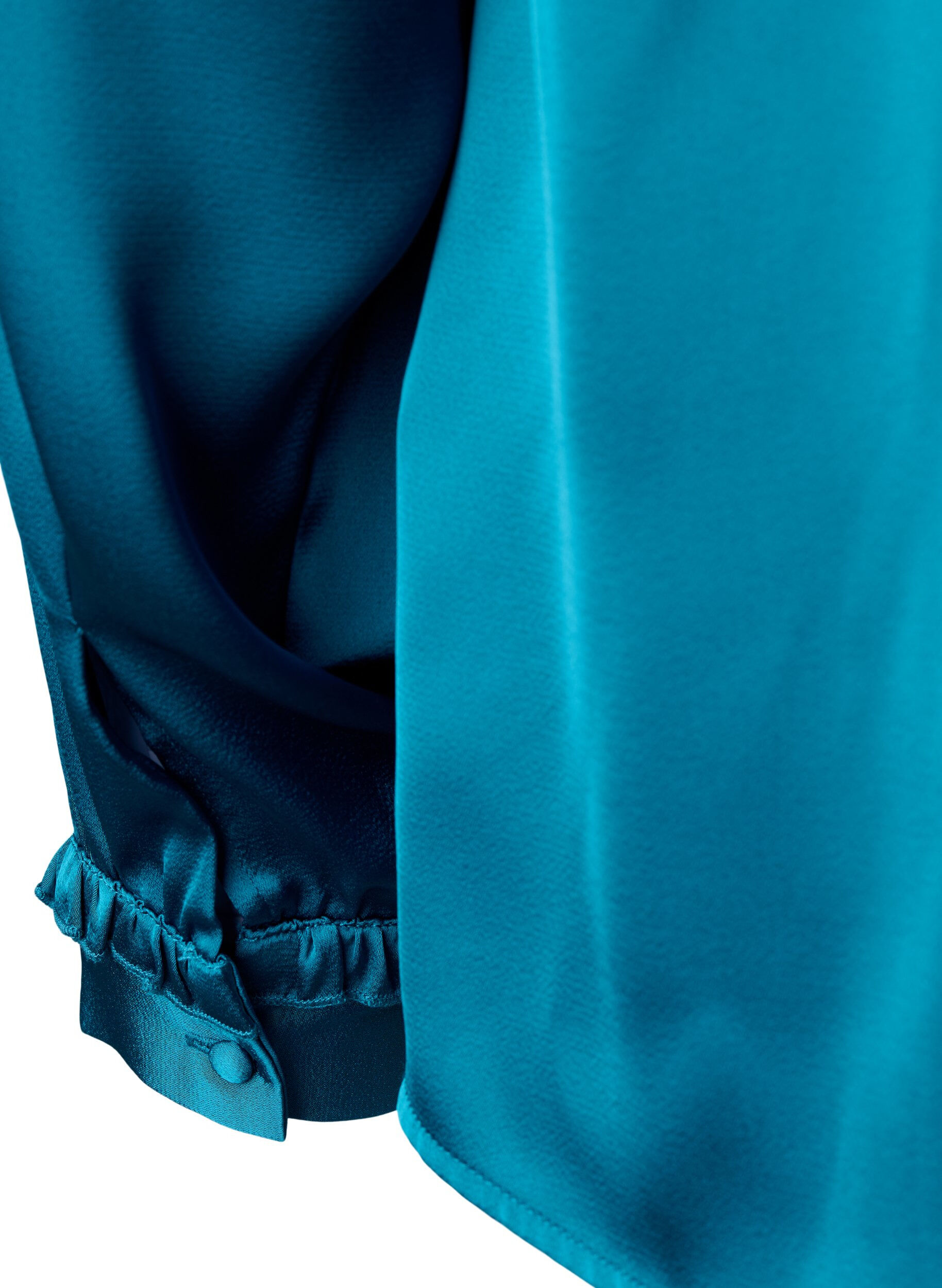 Zizzi Hemdbluse aus Satin mit R&uuml;schen, Shaded Spruce, Packshot image number 3