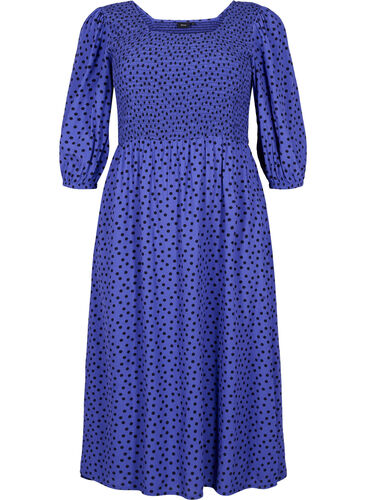 Gepunktetes Kleid aus Viskose mit Smock, R.Blue w. Black Dot, Packshot image number 0