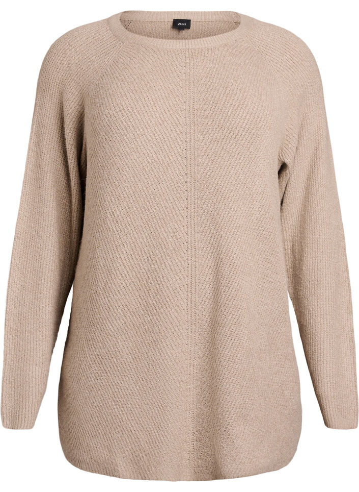 Strickpullover mit diagonalem Muster und Raglan&auml;rmeln, Beige, Packshot image number 0