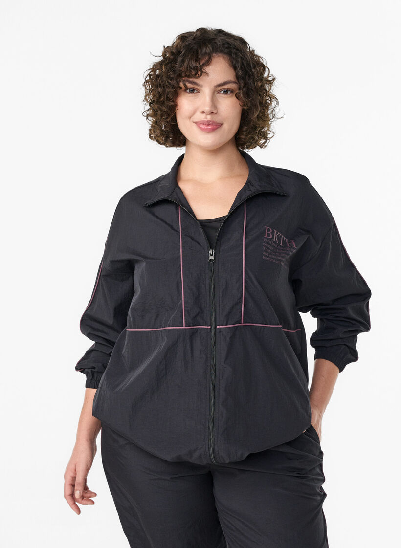 Leichte Jacke mit kontrastfarbenen Paspeln, Schwarz, Model image number 0
