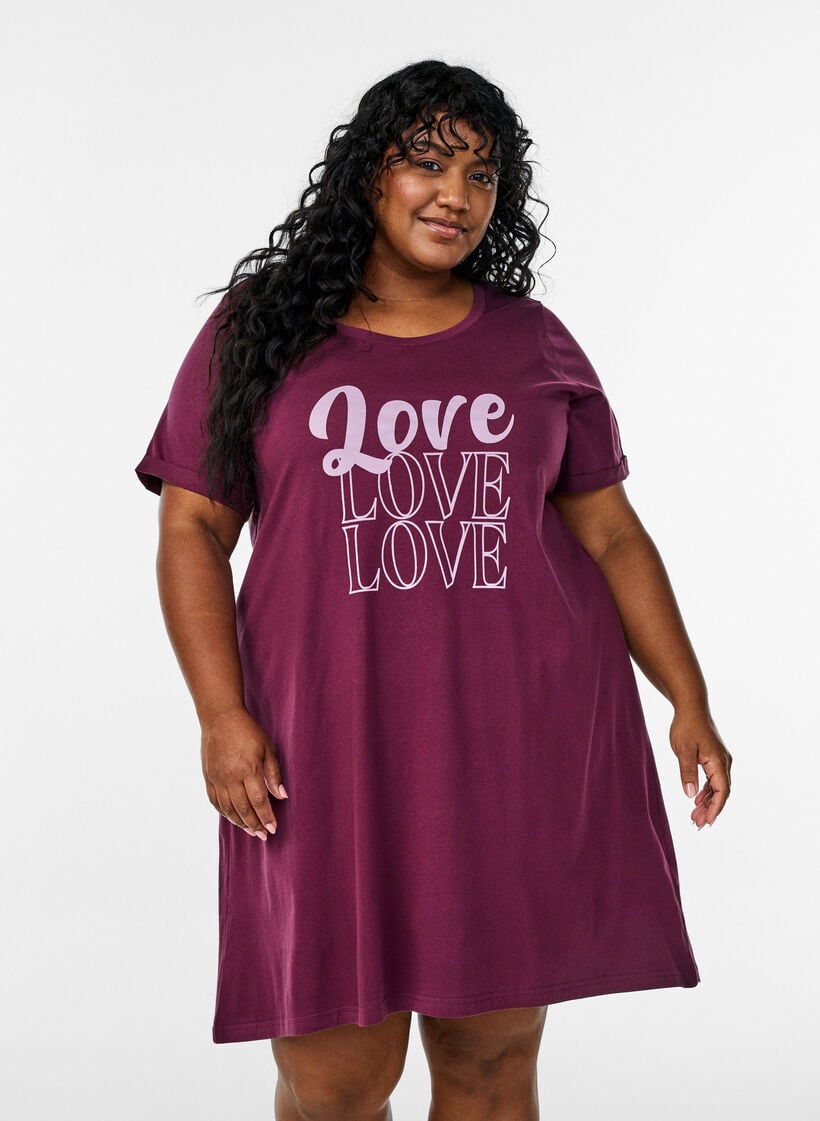 Kurzärmeliges Nachthemd aus Bio-Baumwolle, Dunkles Bordeaux, Model image number 0