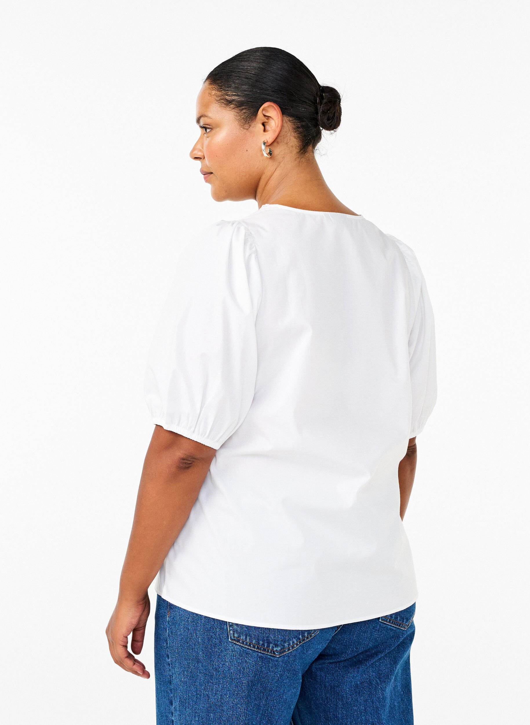 ZizziKurz&auml;rmelige Bluse mit Spitzendetail, Bright White, Model image number 1