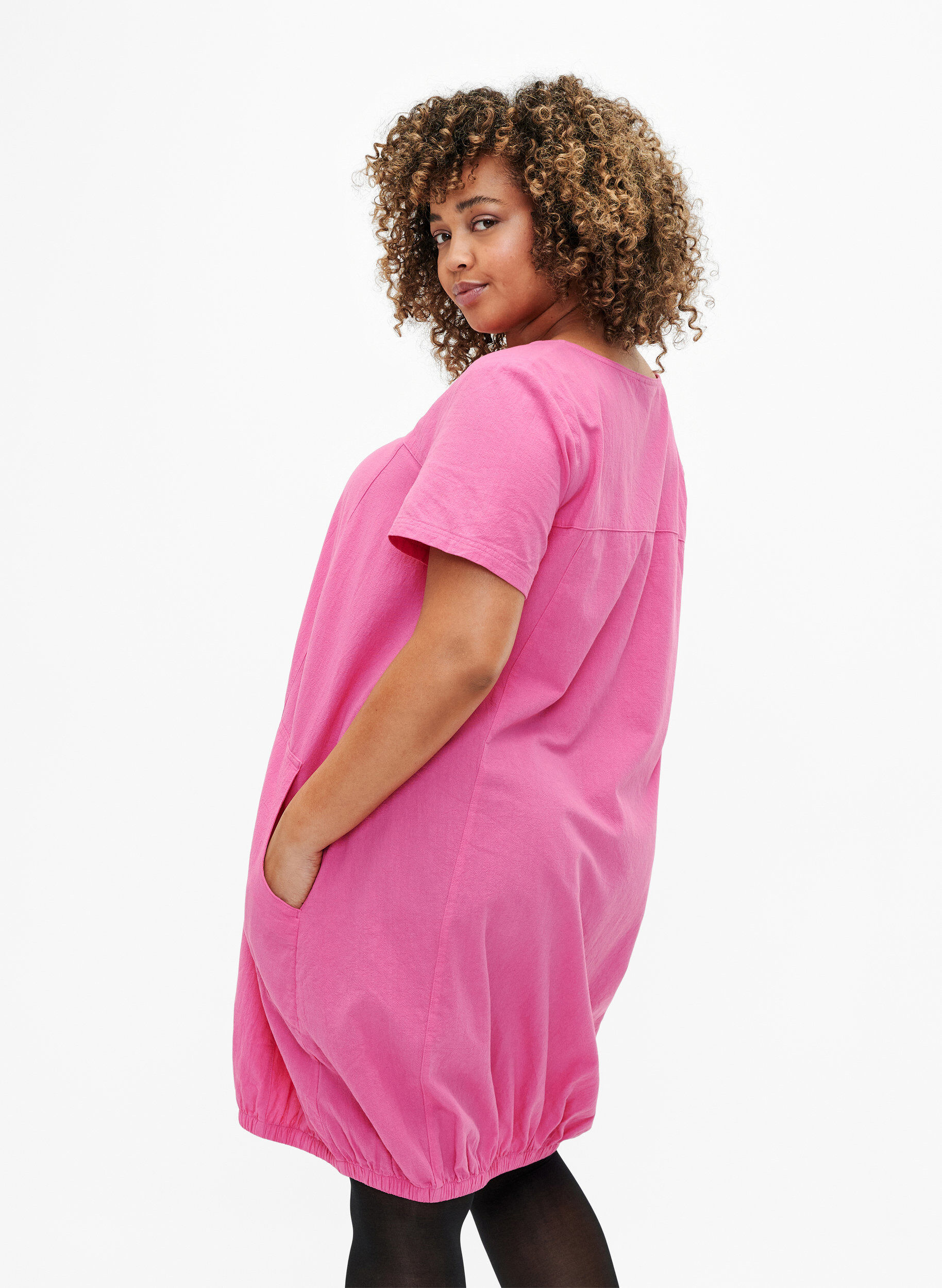 ZizziKurzarm Kleid aus Baumwolle, Pink, Model image number 2