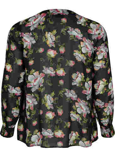Hemdbluse mit V-Ausschnitt und Print, Black/Beige Flower, Packshot image number 1