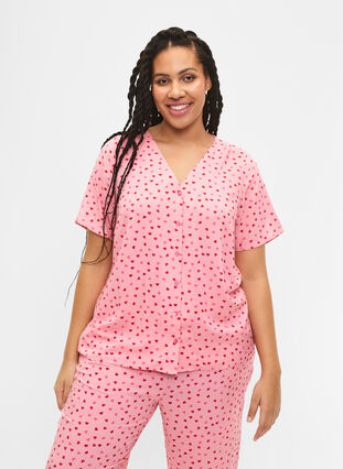 Bedrucktes Pyjama-Oberteil aus Viskose, Pink Icing W. hearts, Model image number 0