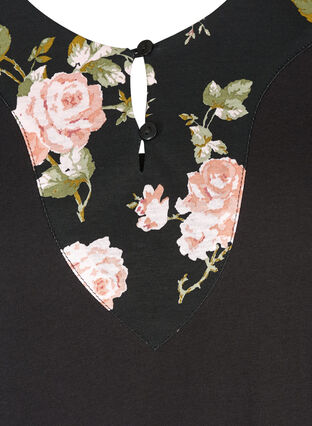 Langarm Schlafanzugoberteil aus Baumwolle, Black w. Flower, Packshot image number 2