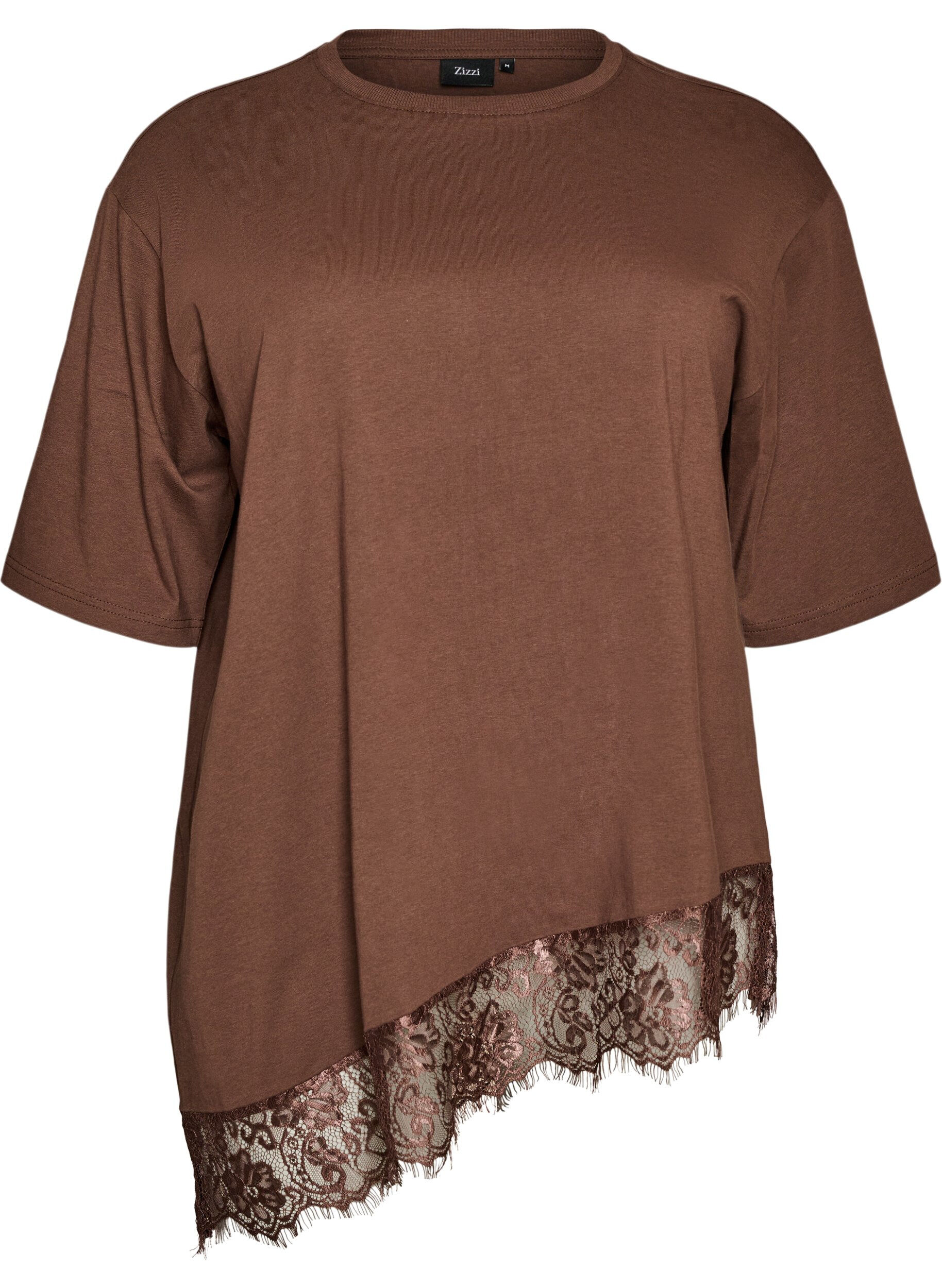 T-Shirt mit asymmetrischem Spitzensaum